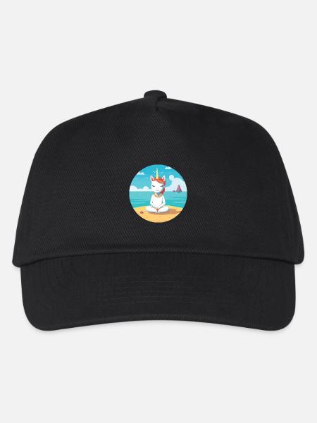 Einhorn-Cartoon-Yoga-Strand-Sommer-Illustration - Kinder Basecap - Schwarz