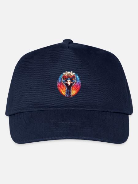 Strauß buntes Aquarell Tier Illustration - Kinder Basecap - Navy