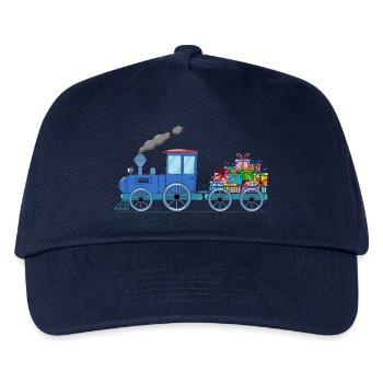 Children's train train with trailer in blue - Kids’ Baseball Cap - navy - Front