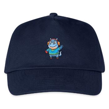 Nilpferd Lustige Zeichentrickfigur Kopfhörer Musik - Kinder Basecap - Navy - Vorne