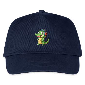 Krokodil Lustige Zeichentrickfigur Kopfhörer Musik - Kinder Basecap - Navy - Vorne