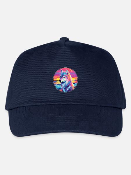 Arktischer Wolf Bunte Aquarell-Karikatur Kawaii Haustier - Kinder Basecap - Navy