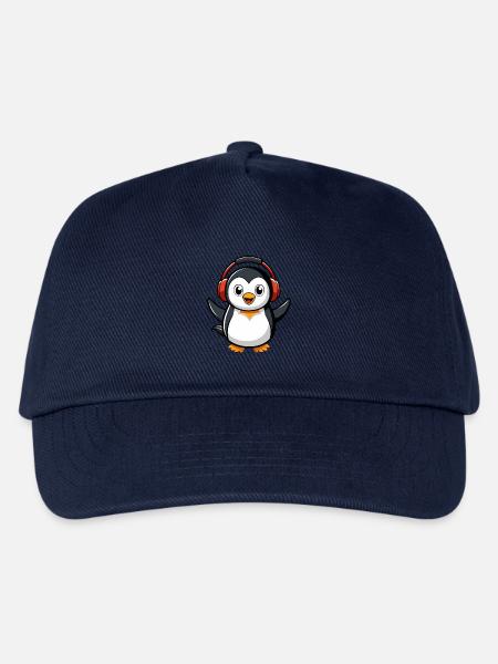 Pinguin Lustige Zeichentrickfigur Kopfhörermusik - Kinder Basecap - Navy