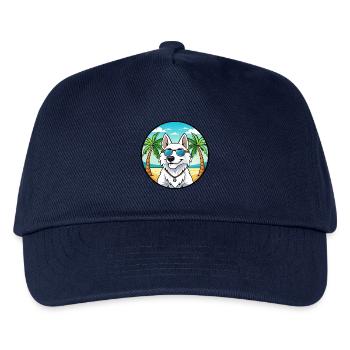 Weißer Schäferhund Hunderasse Cartoon Sonnenbrille Strand - Kinder Basecap - Navy - Vorne