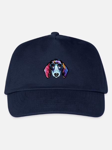 Bunter Dachshund Dackel Brille Watercolor - Kinder Basecap - Navy