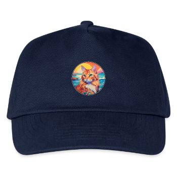 Ingwer Langhaar Katze Aquarell Karikatur Kawaii - Kinder Basecap - Navy - Vorne