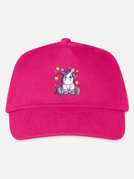 Flauschiges Einhorn mit Sterne Illustration Motiv - Kinder Basecap - Fuchsia