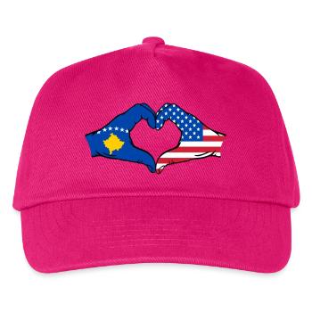 Kosovo USA Flagge Hände Herzform - Kinder Basecap - Fuchsia - Vorne