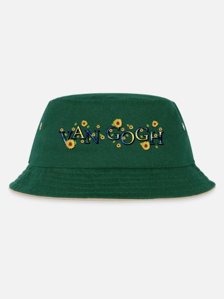 Van Gogh Sternennacht mit Sonnenblumen - Kinder Bucket Hat - Dunkelgrün/Beige