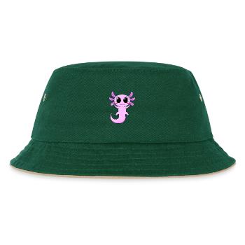 Axolotl Peace Zeichen - Kinder Bucket Hat - Dunkelgrün/Beige - Vorne