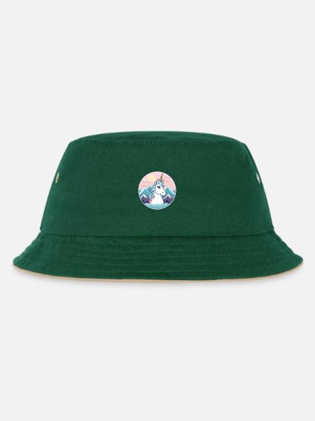 Einhorn Aquarell Karikatur Kawaii Haustier Tier Farbe - Kinder Bucket Hat - Dunkelgrün/Beige