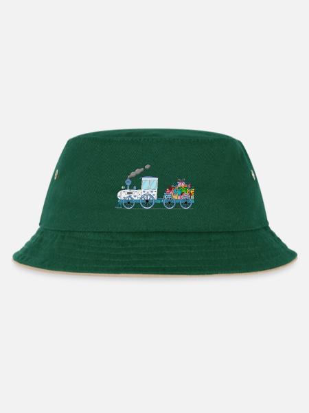 Kinderzug Eisenbahn mit Anhänger weiß - Kinder Bucket Hat - Dunkelgrün/Beige