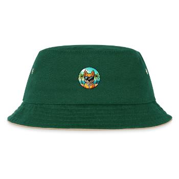 Pungsan Hunderasse Cartoon Sonnenbrille Strand - Kinder Bucket Hat - Dunkelgrün/Beige - Vorne