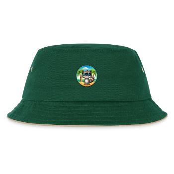 Waschbär Lustig Cartoon Sommer Strand Sonnenbrille Cool - Kinder Bucket Hat - Dunkelgrün/Beige - Vorne