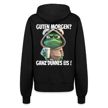 Morgenfrosch im Hoodie mit Kaffee - Frauen Kapuzenjacke - Schwarz - Hinten - Maraike (178cm)