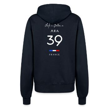 Das Leben ist besser JURA Nummer 39 Franche-Comté - Frauen Kapuzenjacke - Navy - Hinten - Maraike (178cm)