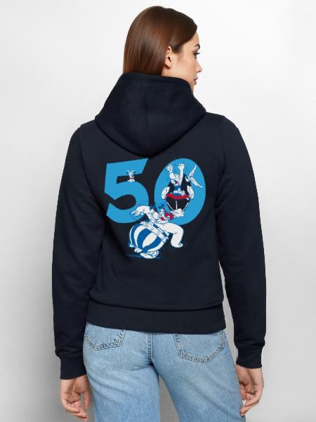 Asterix & Obelix 50. Geburtstag Design - Frauen Kapuzenjacke - Navy - Hinten - Maraike (178cm)