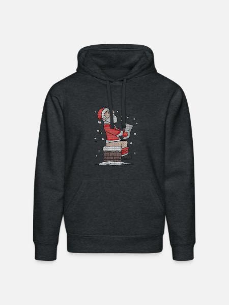 Père Noël assis sur la cheminée drôle - Sweat à capuche bio DRUMMER Stanley/Stella Unisexe - gris foncé chiné