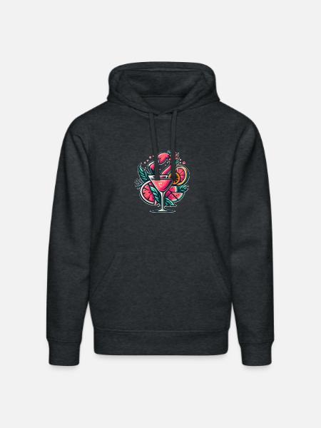 Flamingo Cocktail Logo - Stanley/Stella DRUMMER Unisex Organic Hoodie - dark heather grey