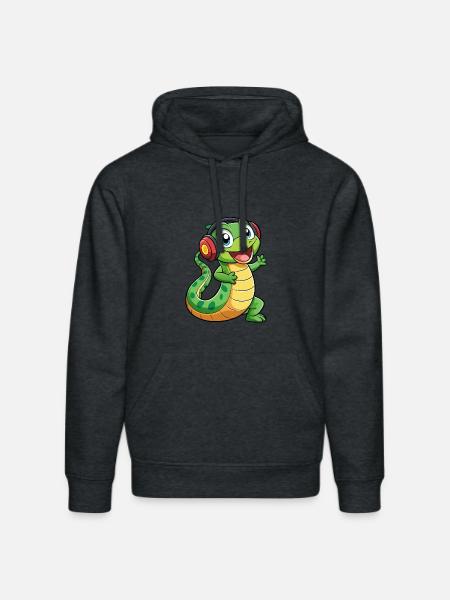 Snake Funny Cartoon Character Headphone Music - Stanley/Stella DRUMMER Unisex Organic Hoodie - dark heather grey