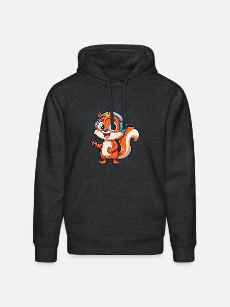 Ekorre Rolig Tecknad Figur Hörlurar Musik - Ekologisk luvtröja DRUMMER unisex från Stanley/Stella - mörkgråmelerad