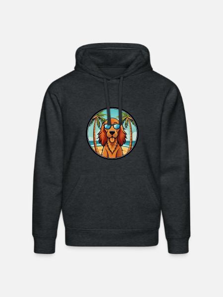 Irsk Setter Hund Race Tegneserie Solbriller Beach - Stanley/Stella DRUMMER økologisk unisex-hoodie - mørkegrå meleret