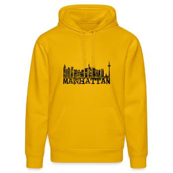 Mainhattan FFM - Stanley/Stella Unisex Bio-Hoodie DRUMMER  - Spektralgelb - Vorne - Liana (172cm) & Jaron (178cm)