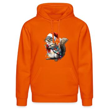Eichhörnchen mit Lichterkette - Weihnachtspullover - Stanley/Stella Unisex Bio-Hoodie DRUMMER  - Tieforange - Vorne - Liana (172cm) & Jaron (178cm)