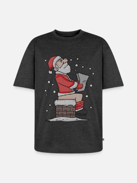 Père Noël assis sur la cheminée drôle - T-shirt Premium bio oversize Unisexe - anthracite chiné