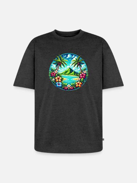 Caribbean Island Logo - Unisex Premium Oversized Organic T-Shirt - heather anthracite