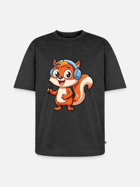 Ekorre Rolig Tecknad Figur Hörlurar Musik - Ekologisk oversized premium-T-shirt unisex - antracitmelerad
