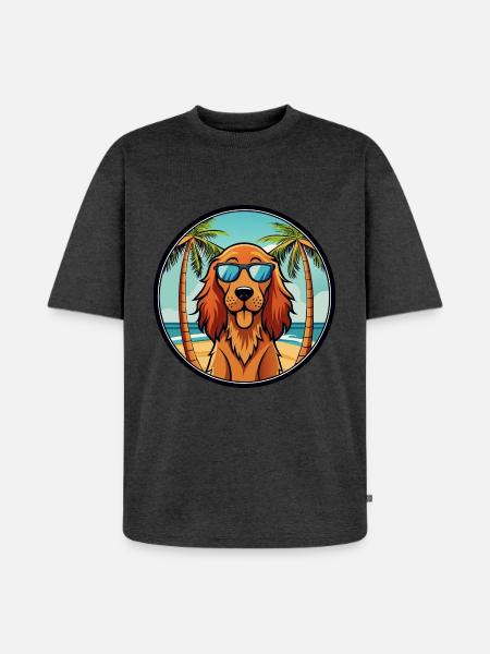 Irsk Setter Hund Race Tegneserie Solbriller Beach - Unisex Premium oversized økologisk T-shirt - antracit meleret