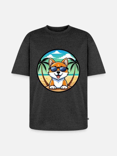 Hokkaido Hondenras Cartoon Zonnebril Strand - Uniseks Premium oversized Bio T-shirt - antraciet gemêleerd