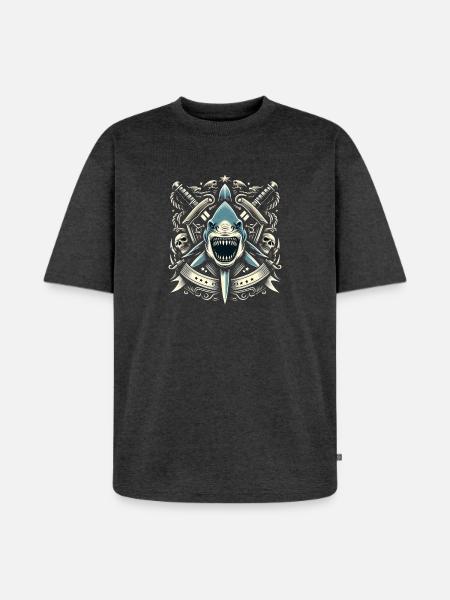 Evil Shark Logo - Unisex Premium Oversized Organic T-Shirt - heather anthracite