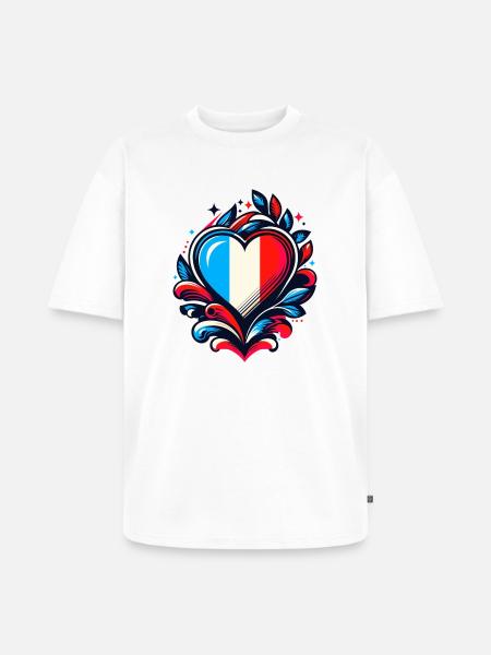 Heart French Flag - Unisex Premium Oversized Organic T-Shirt - white