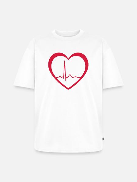 Heartbeat ECG Line Medical Pulse Wave Icon Vector - Unisex Premium Oversized Organic T-Shirt - white