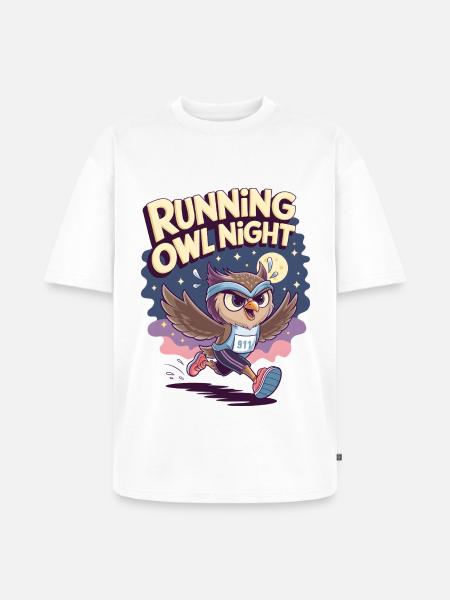 Running Owl Night - Unisex Premium Oversized Organic T-Shirt - white