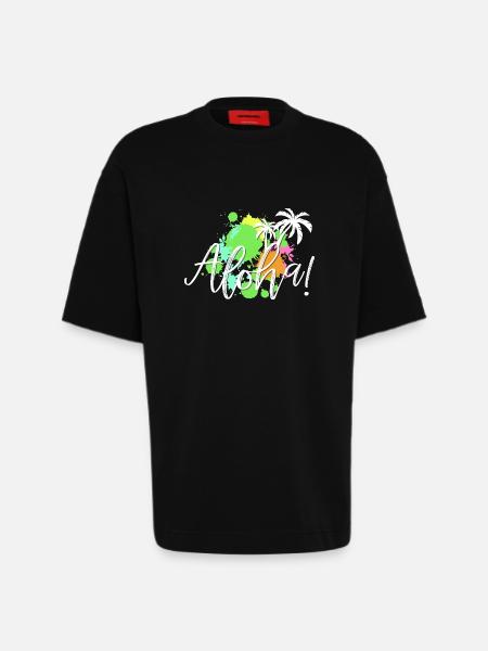 Aloha Tropical Splash - T-shirt bio épais oversize fabriqué en UE - SOLID BLACK