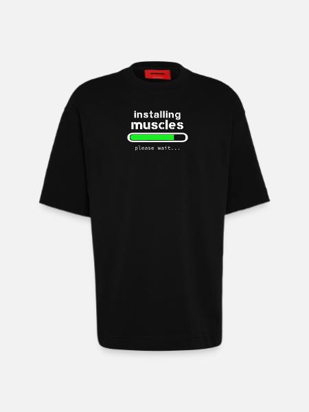 installing muscles - Heavyweight T-Shirt - made by SPREAD  - SOLID BLACK