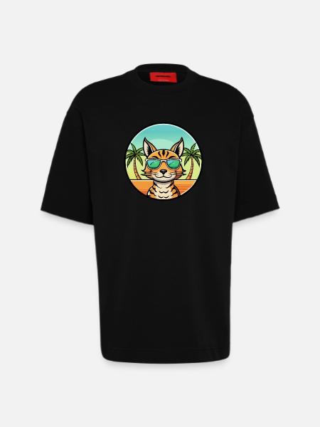 Ocicat Breed Cartoon Sunglasses Beach - Heavyweight T-Shirt - made by SPREAD  - SOLID BLACK