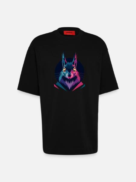 Écureuil low-poly - T-shirt bio épais oversize fabriqué en UE - SOLID BLACK