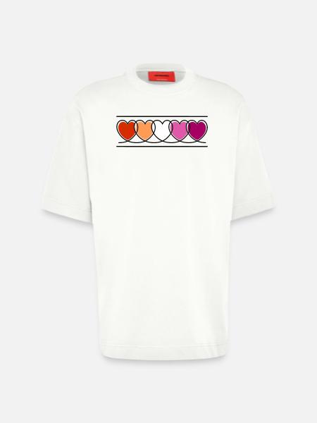 Lesbian Lesbian Hearts - Heavyweight T-Shirt - made by SPREAD  - OFF WHITE
