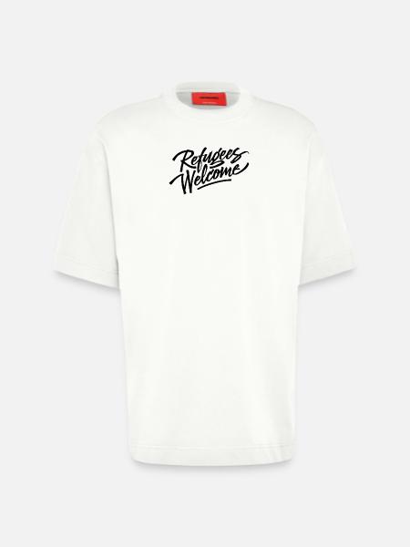 refugees welcome black - Heavyweight T-Shirt - made by SPREAD - OFF WHITE