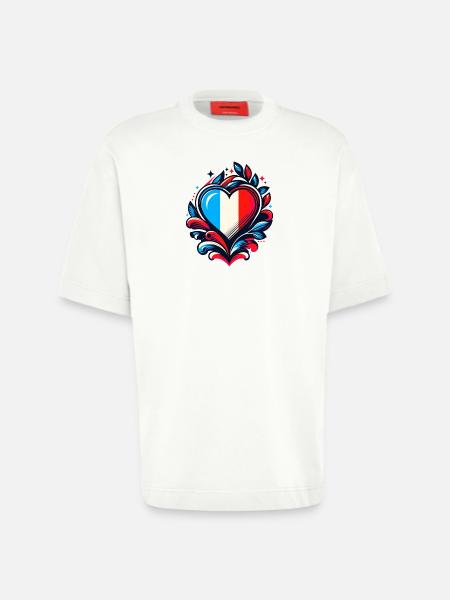 Heart French Flag - Heavyweight T-Shirt - made by SPREAD  - OFF WHITE