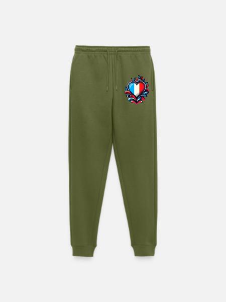 Heart French Flag - Men's Premium Organic Joggers - khaki