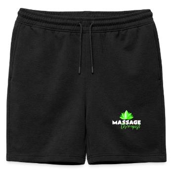 massage - Mens' Premium Organic Sweatshorts - black - Front - AI Model Male 178 light (178cm)