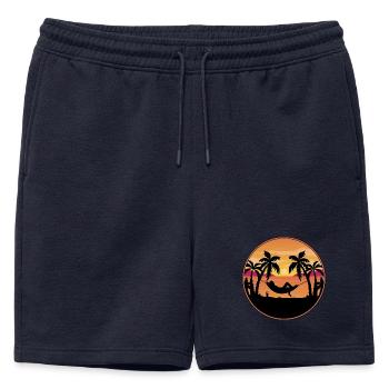 Coucher de soleil au bord de la mer - Palmiers avec hamac - Short de survêtement homme premium - bleu marine - Devant - AI Model Male 178 light (178cm)