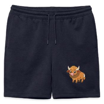 Buffle Mignon Mascotte Personnage De Dessin Animé Kawaii - Short de survêtement homme premium - bleu marine - Devant - AI Model Male 178 light (178cm)