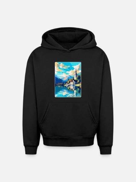 St Wolfgang Austria Vintage Travel Poster Souvenir - Oversized Heavyweight Unisex Hoodie - black