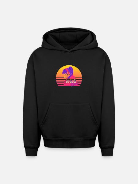 Synthwave Girl - Oversized Heavyweight Unisex Hoodie - black